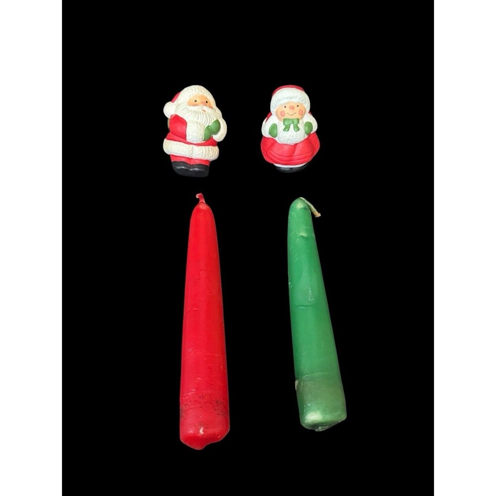 Vtg Candle Compliments Christmas Mr. Santa & Mrs. Claus Candle Huggers & Tapers